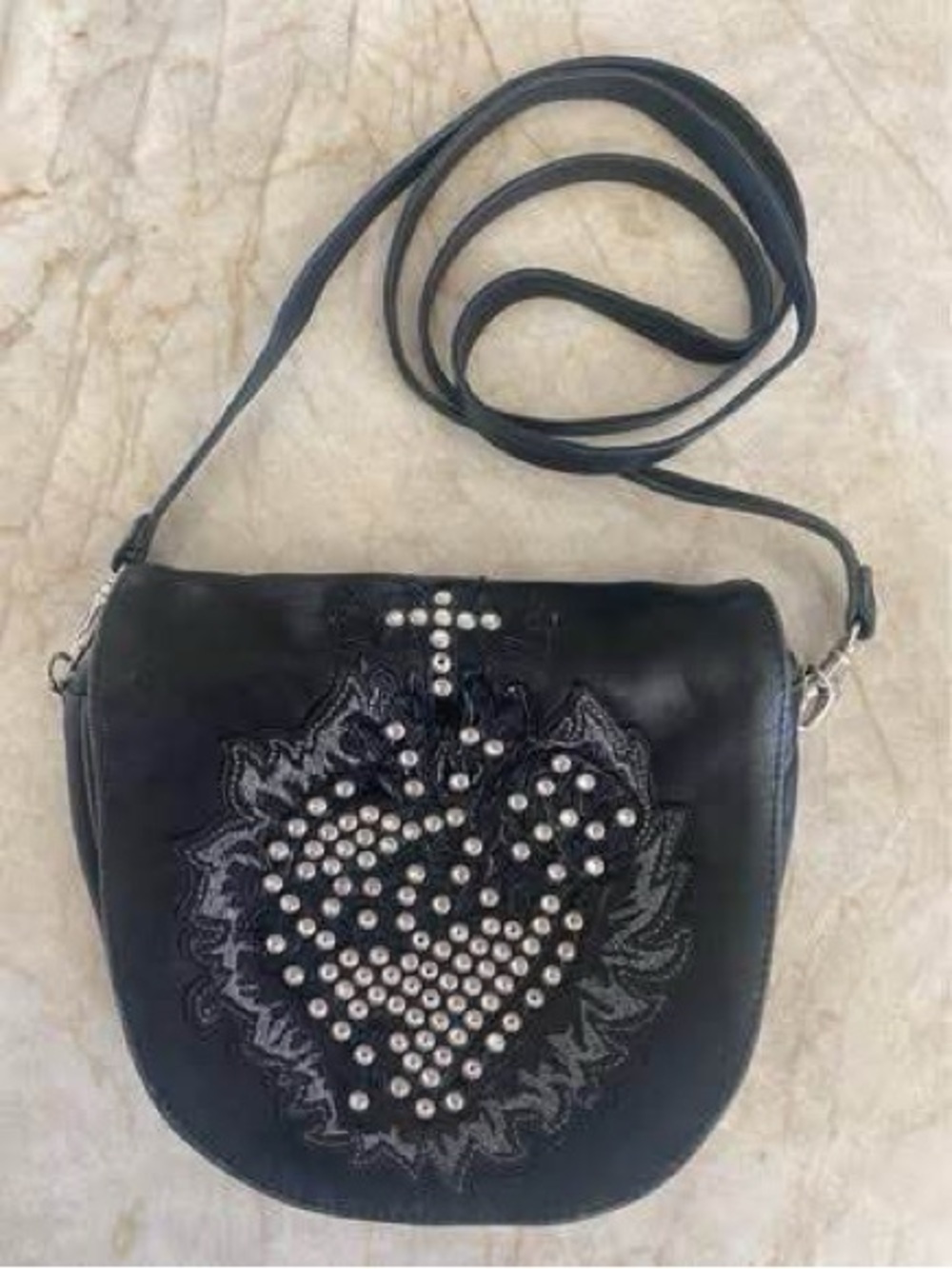 Kippys Black Studded Heart Crossbody